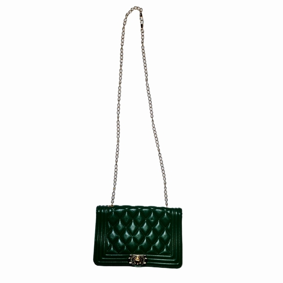 Green Shoulder Bag with Metal Chain  Strap - Picture 1 of 8